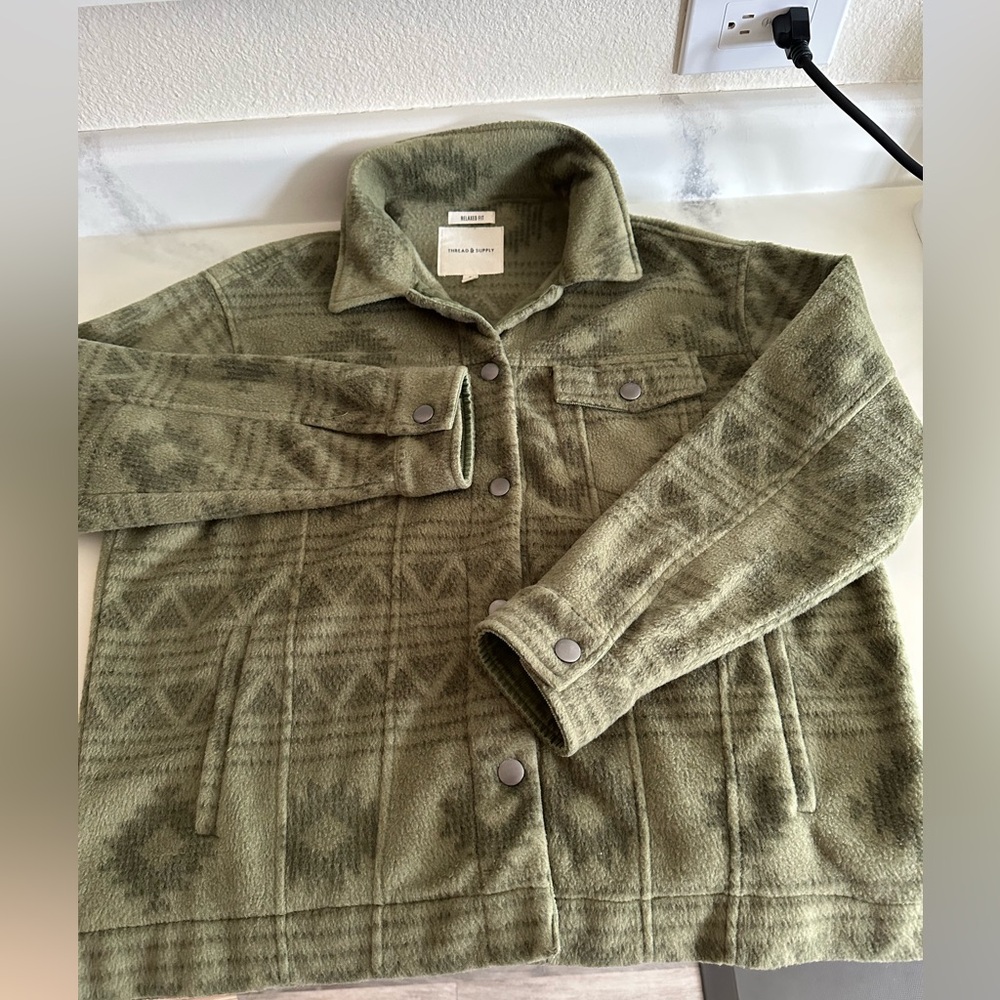 Thread & Supply Olive Patterned Jacket/Shacket - image 1